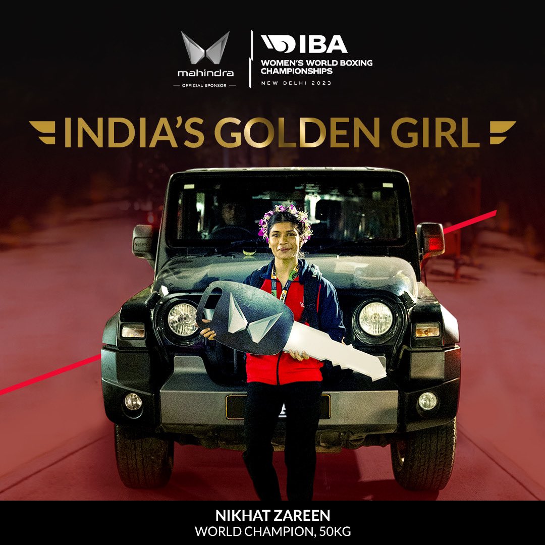 Nikhat Zareen crowned Mahindra Emerging Boxing Icon, presented with All-New Thar at the 2023 IBA Women's World Boxing Championships